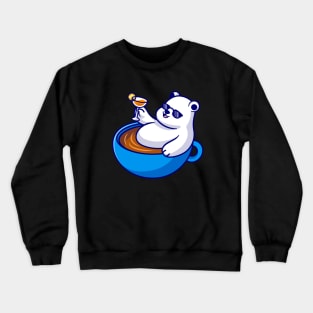 Cute Polar Bear Relax In Cup Coffee Cartoon Crewneck Sweatshirt